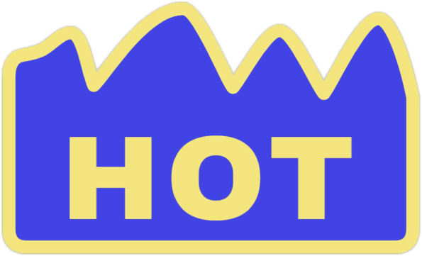 HOT sticker in indigo with yellow border and yellow text
